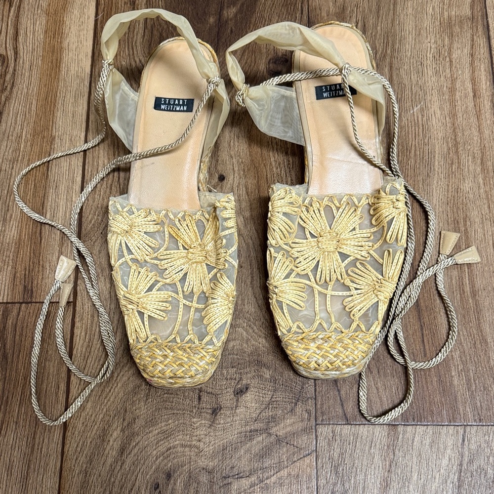 Stuart Weitzman Gold Floral Espadrilles